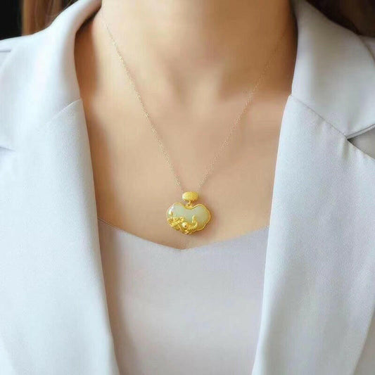 Kaze Vintage Carp and Lotus Pendant Necklace | Titanium Steel Light Luxury Asian Art Necklace