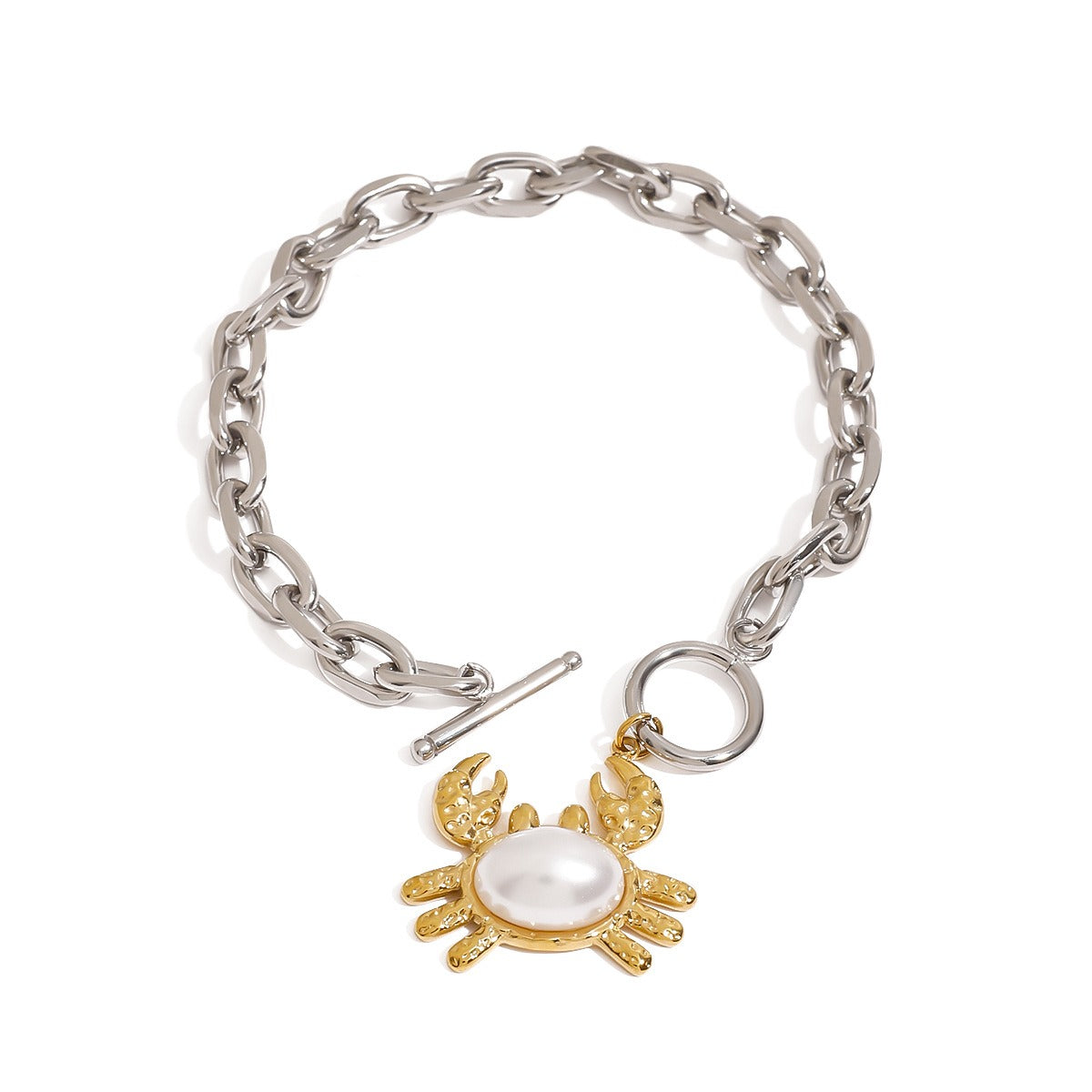 Kaze 18K Gold Crab-Shaped Inlaid Pearl Earring, Necklace and Bracelet Set | Coastal Pearl Jewellery in 3 Variants Bracelet