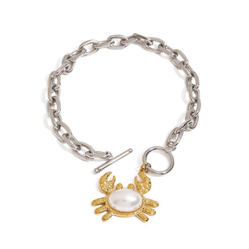 Kaze 18K Gold Crab-Shaped Inlaid Pearl Earring, Necklace and Bracelet Set | Coastal Pearl Jewellery in 3 Variants Bracelet