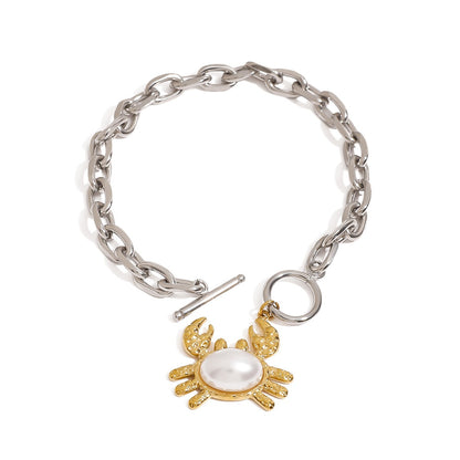 Kaze 18K Gold Crab-Shaped Inlaid Pearl Earring, Necklace and Bracelet Set | Coastal Pearl Jewellery in 3 Variants Bracelet