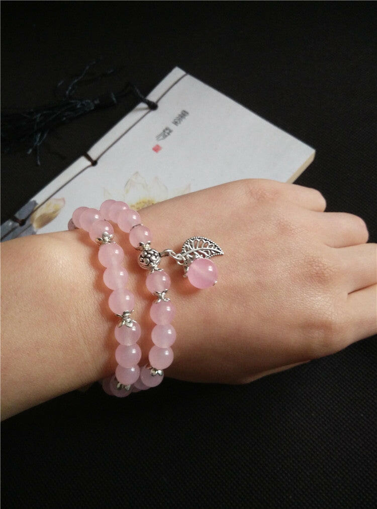 Kaze Handcrafted 8mm Crystal Bead Bracelet | Elastic Strand Bracelet in Blue &amp; Pink Pink