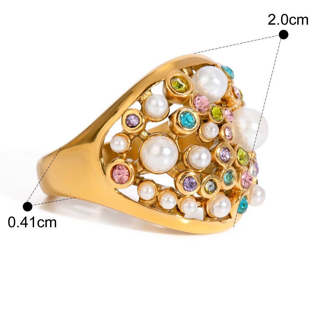 Kaze Classic Vintage Pearl and Diamond Ring | 18K Gold Retro Luxury Ring Size 7
