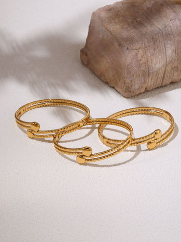 Kaze Double-Layer Textured Bracelet | 18K Gold Adjustable High-End Bracelet in Gold &amp; Silver