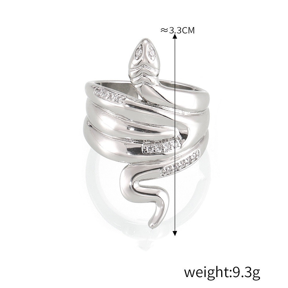 Kaze Dazzling Snake-Shaped Diamond Ring | 18K Gold Serpent Ring in Gold &amp; Silver Size 7 Silver 7US