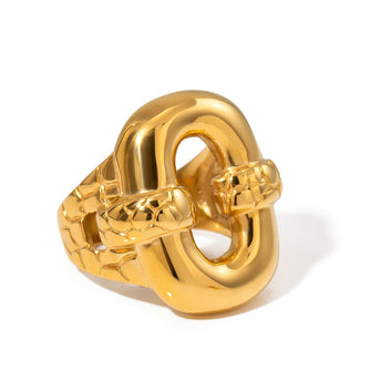 Kaze Geometric O-Shaped Tortoise Pattern Ring | 18K Gold Nature-Inspired Ring Size 8 8US
