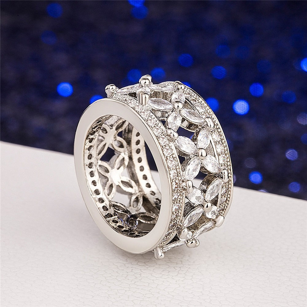 Kaze S925 Pavé Marquise-Cut Cubic Zirconia Ring | Sterling Silver Diamond Ring Sizes 6–10 US