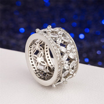 Kaze S925 Pavé Marquise-Cut Cubic Zirconia Ring | Sterling Silver Diamond Ring Sizes 6–10 US