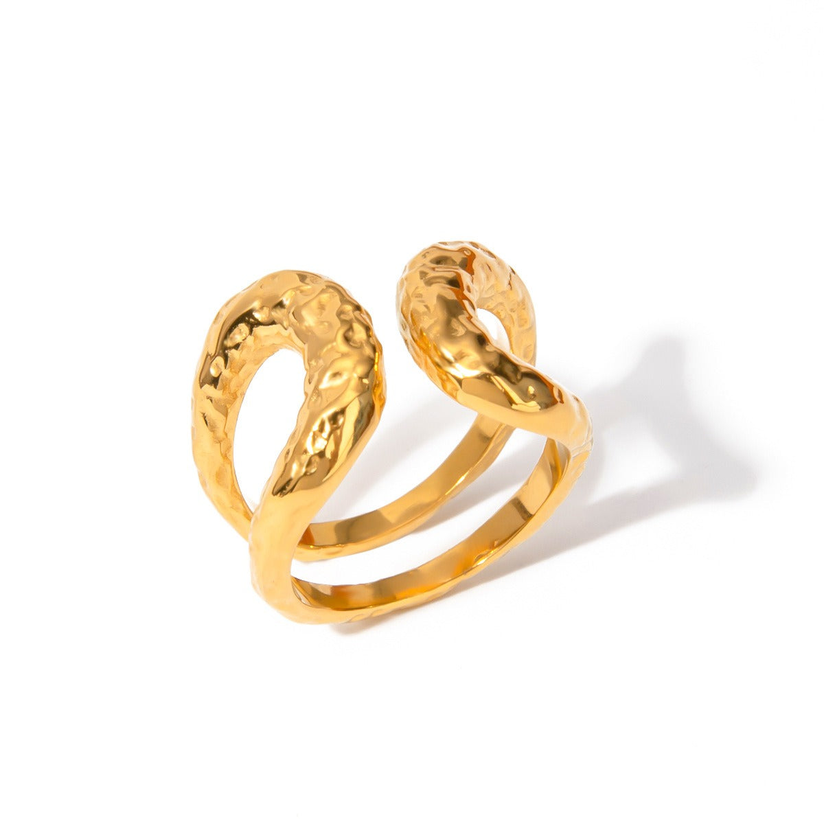 Kaze Double-Layer Hammered Texture Ring | 18K Gold Classic Fashion Adjustable Ring Adjustable