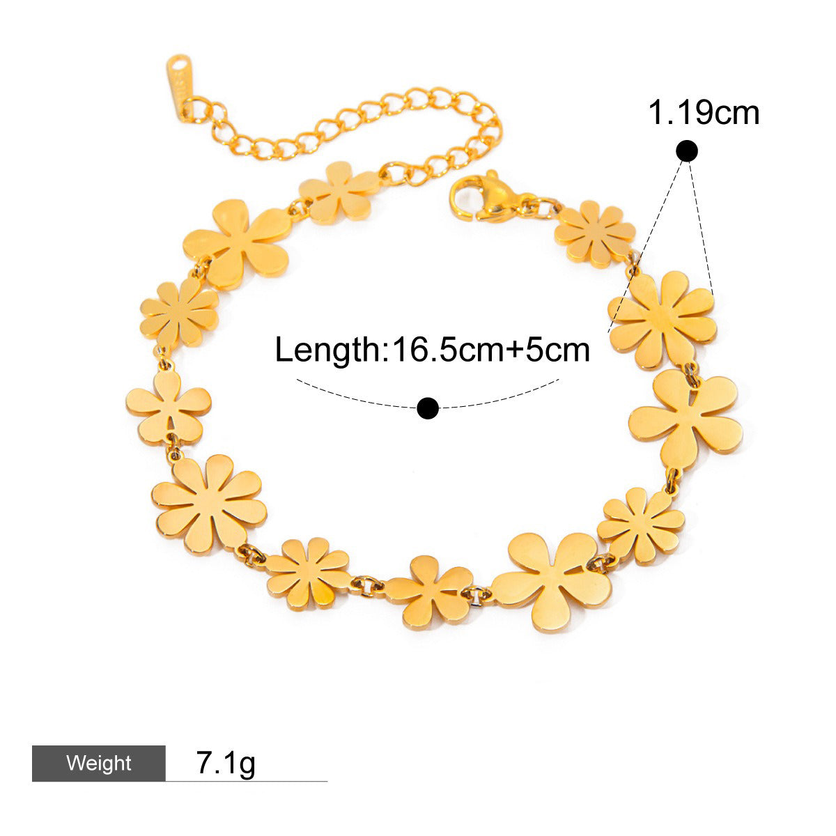 Kaze 18K Gold Exquisite Flower Necklace, Earrings and Bracelet Set | 13-Piece Botanical Jewellery Collection Style L-Bracelet-01-S