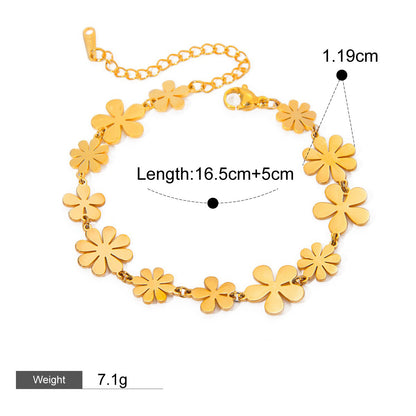 Kaze 18K Gold Exquisite Flower Necklace, Earrings and Bracelet Set | 13-Piece Botanical Jewellery Collection Style L-Bracelet-01-S