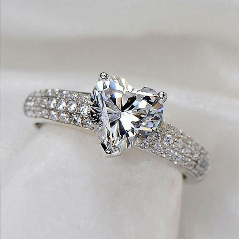 Kaze Heart Shine Geometric Copper Ring | White Gold-Tone Sparkling Ring Sizes 6–10 F1278 White Gold Color