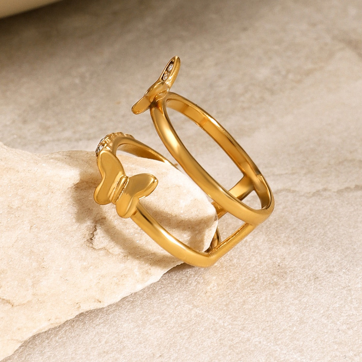 Kaze Double-Layer Butterfly Diamond Ring | 18K Gold Luxury Statement Ring