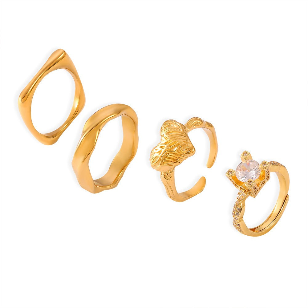 Kaze Classic Retro Geometric Zirconia Ring | 18K Gold Light Luxury Ring in 16 Style Variants