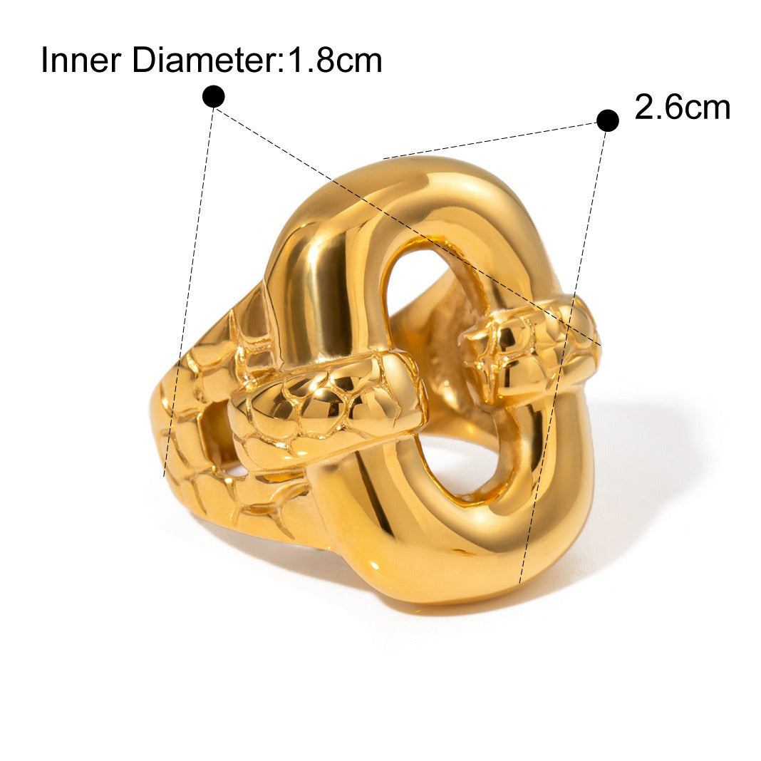 Kaze Geometric O-Shaped Tortoise Pattern Ring | 18K Gold Nature-Inspired Ring Size 8