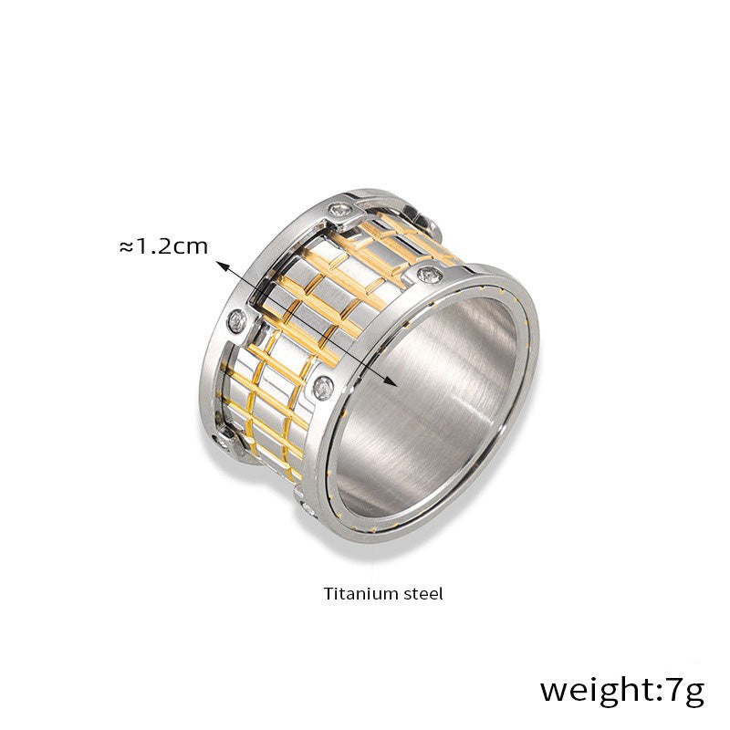 Kaze Grid-Inlaid Zircon Fashion Ring | 18K Gold Stainless Steel Ring in Gold &amp; Silver Sizes 6–8 Gold