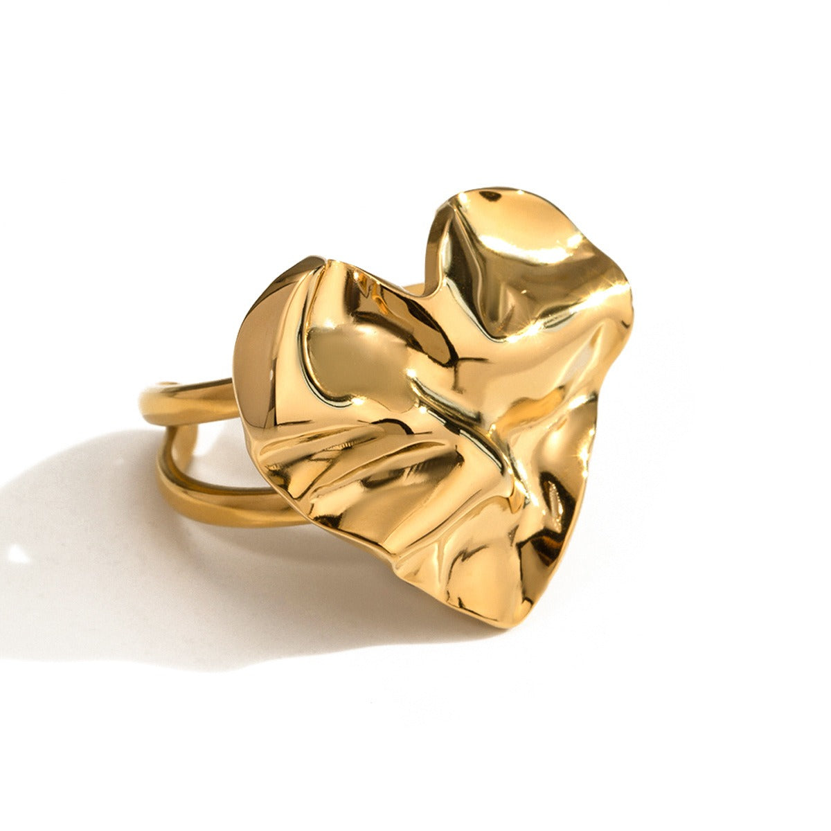 Kaze Trendy Heart-Shaped Hammered Ring | 18K Gold Artisan Texture Heart Ring Size 7 7US