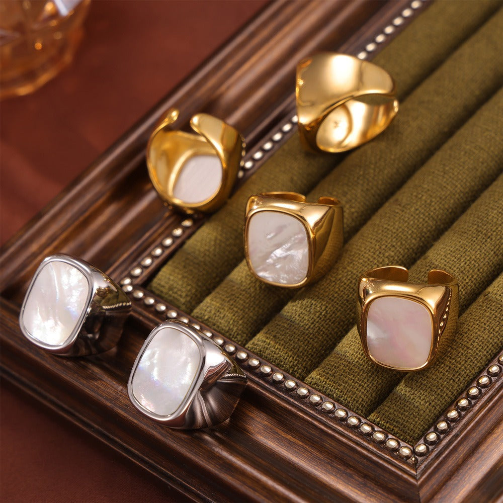Kaze Elegant Geometric Gemstone Inlay Ring | 18K Gold Adjustable Ring in Gold &amp; Silver