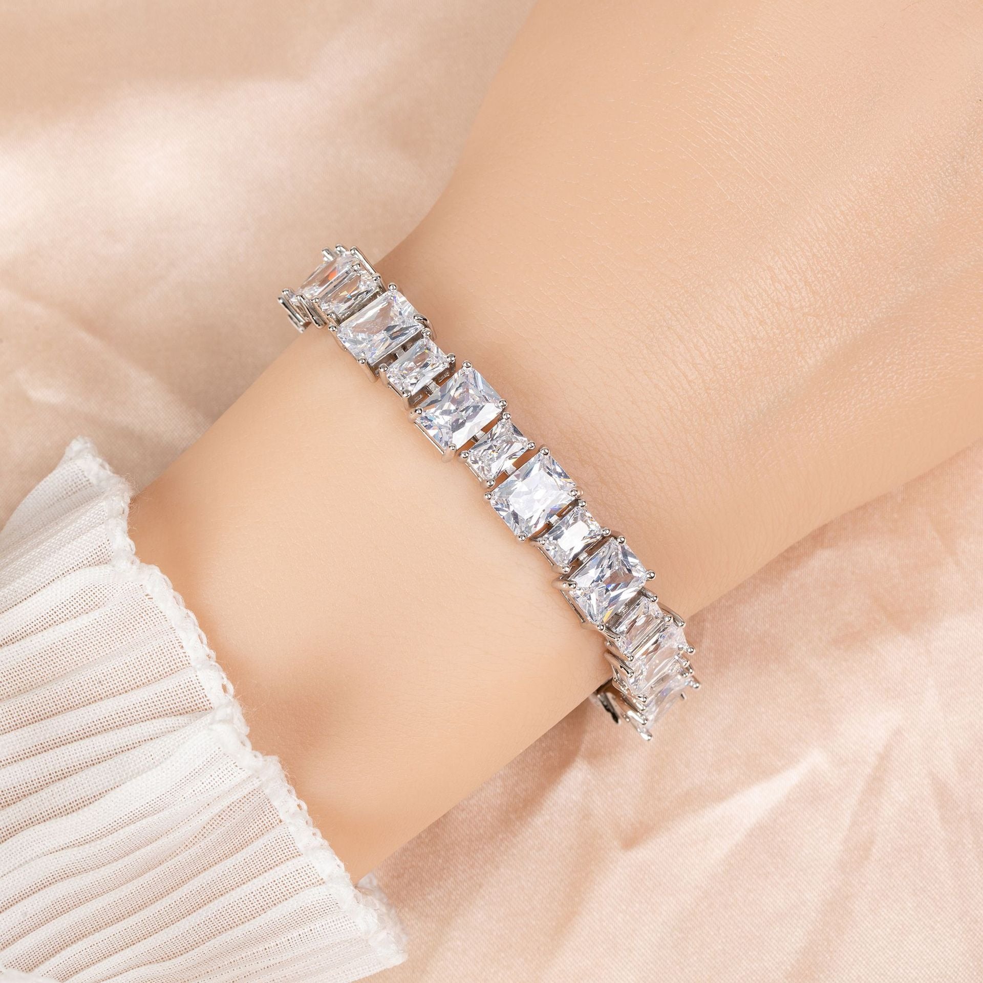 Kaze Square Micro-Pavé Zirconia Enamel Bracelet | Geometric Enamel Bracelet in 4 Colours White on white background