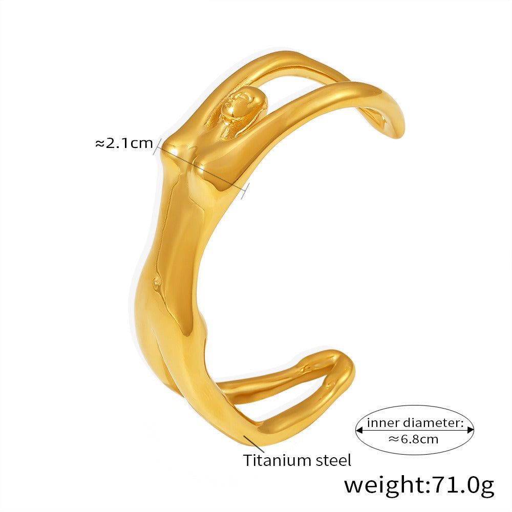 Kaze Body Contour Open Bangle | 18K Gold Sculptural Artistic Bracelet in Gold &amp; Silver