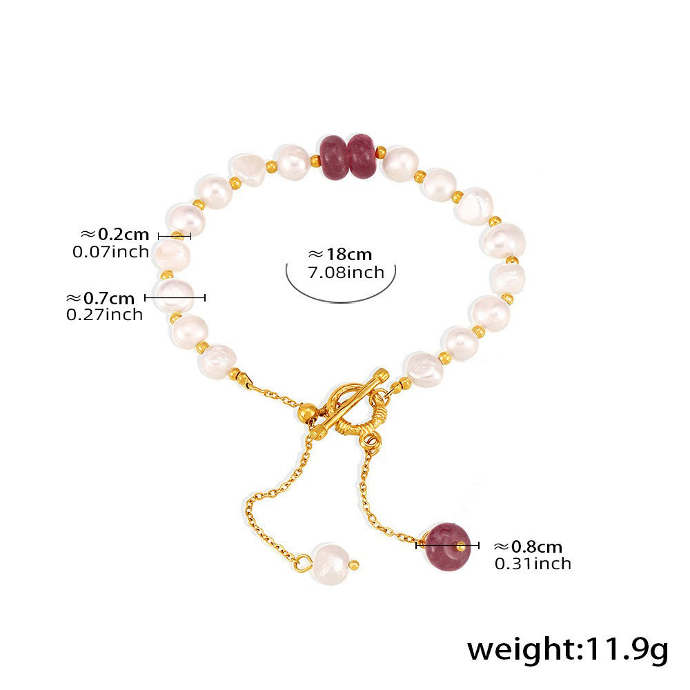 Kaze OT Buckle Natural Pearl Bracelet | 18K Gold Pearl Bracelet in 4 Colours Purple
