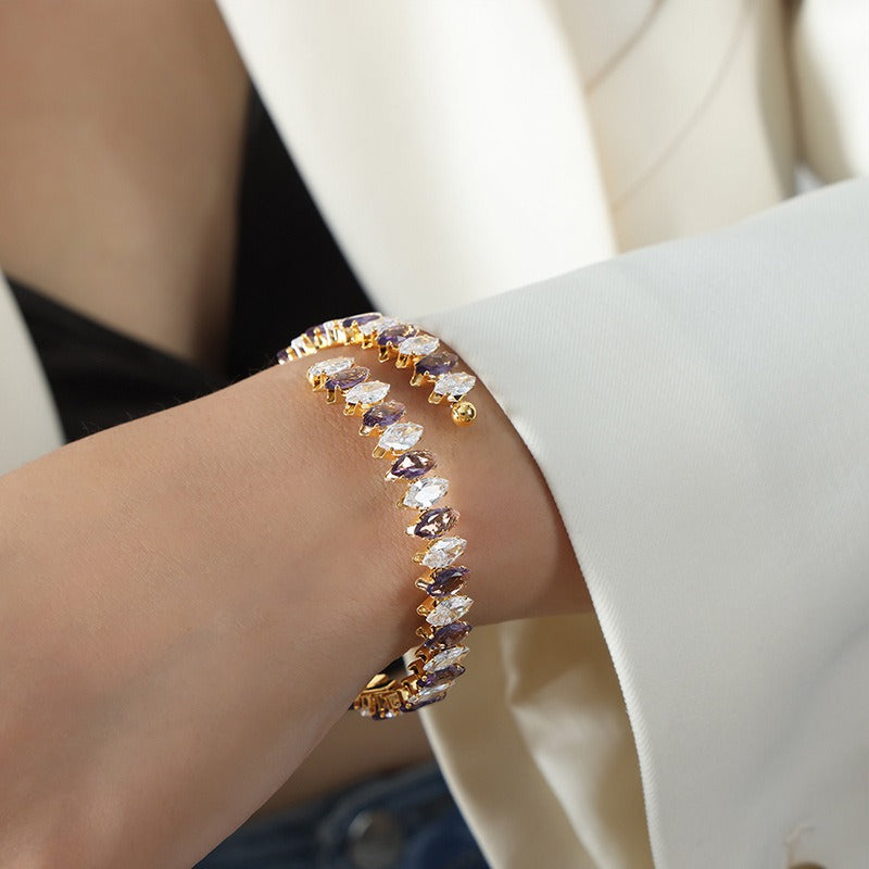 Kaze 18K Gold Gemstone Dazzling Bracelet | Luxury Gemstone Bracelet in 14 Colour Variants Purple