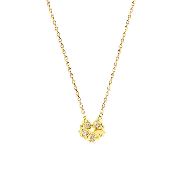 Kaze Four-Leaf Clover and Heart Pendant Necklace | Gold Titanium Steel Lucky Love Necklace