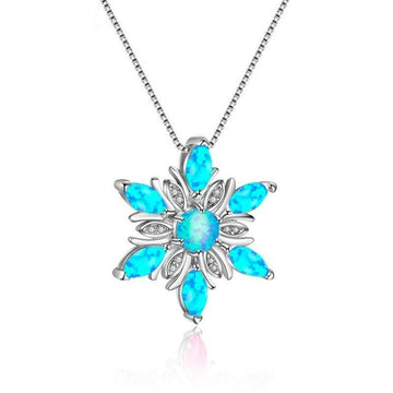 Kaze Opal Snowflake Pendant Necklace | Iridescent Opal Necklace in 5 Colours Blue