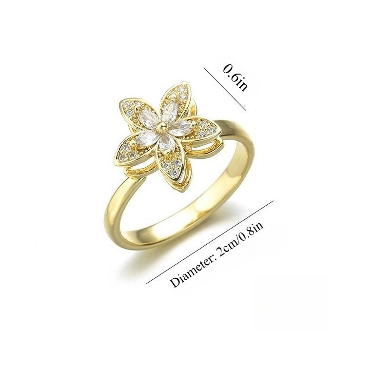 Kaze Bauhinia Flower Zircon Stress-Relief Ring | 18K Gold Titanium Adjustable Open Ring