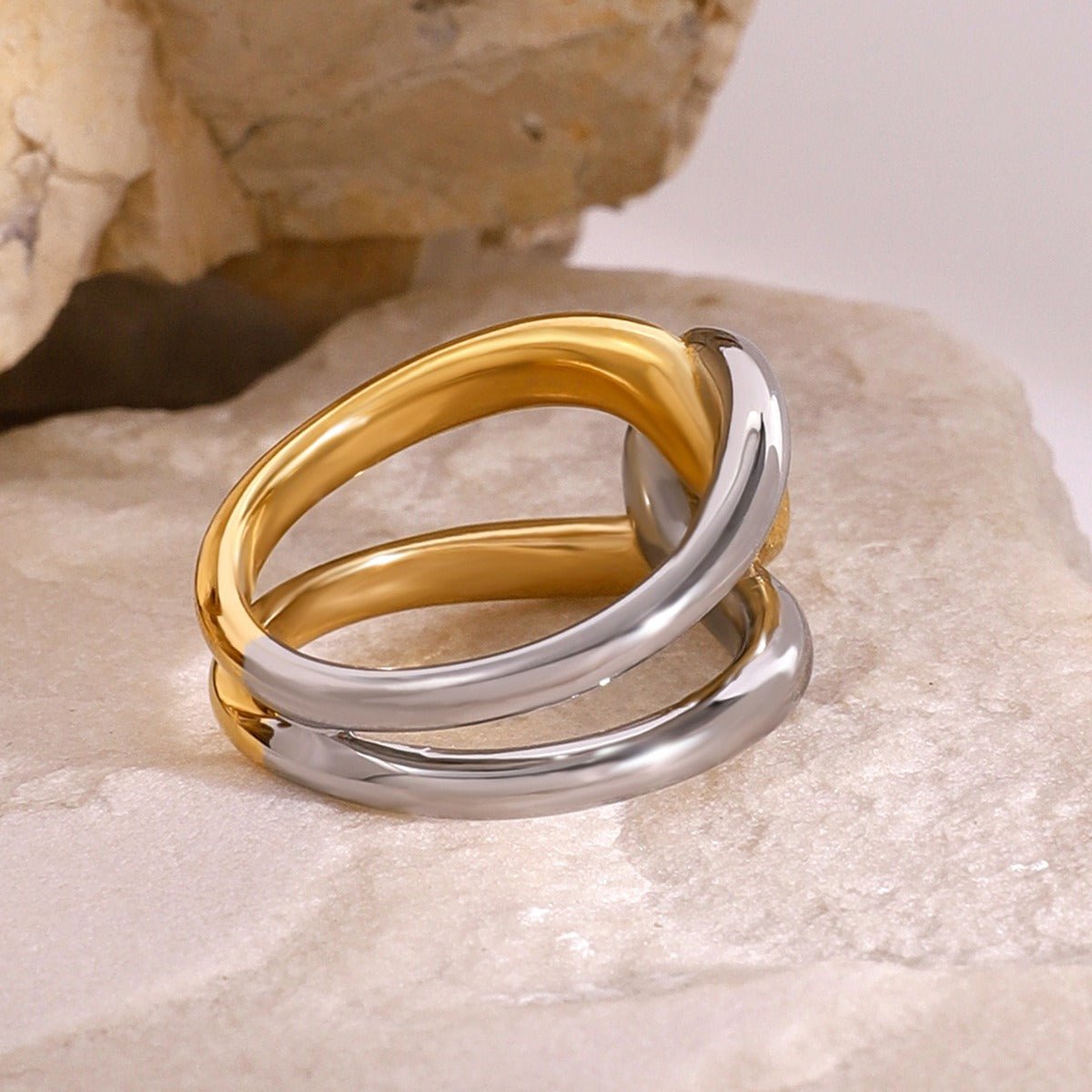Kaze Gold and Silver Cross Ring | 18K Gold Two-Tone Statement Ring