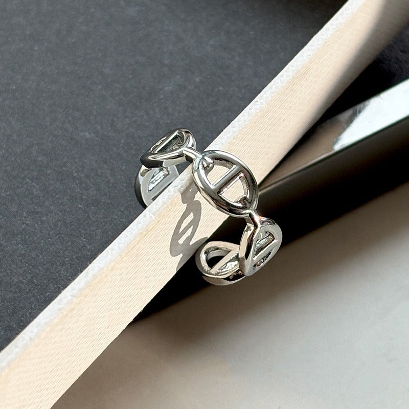 Kaze Pig Nose Rhinestone Open Adjustable Ring | 18K Gold S925 Silver Ring in Diamond &amp; Smooth Variants