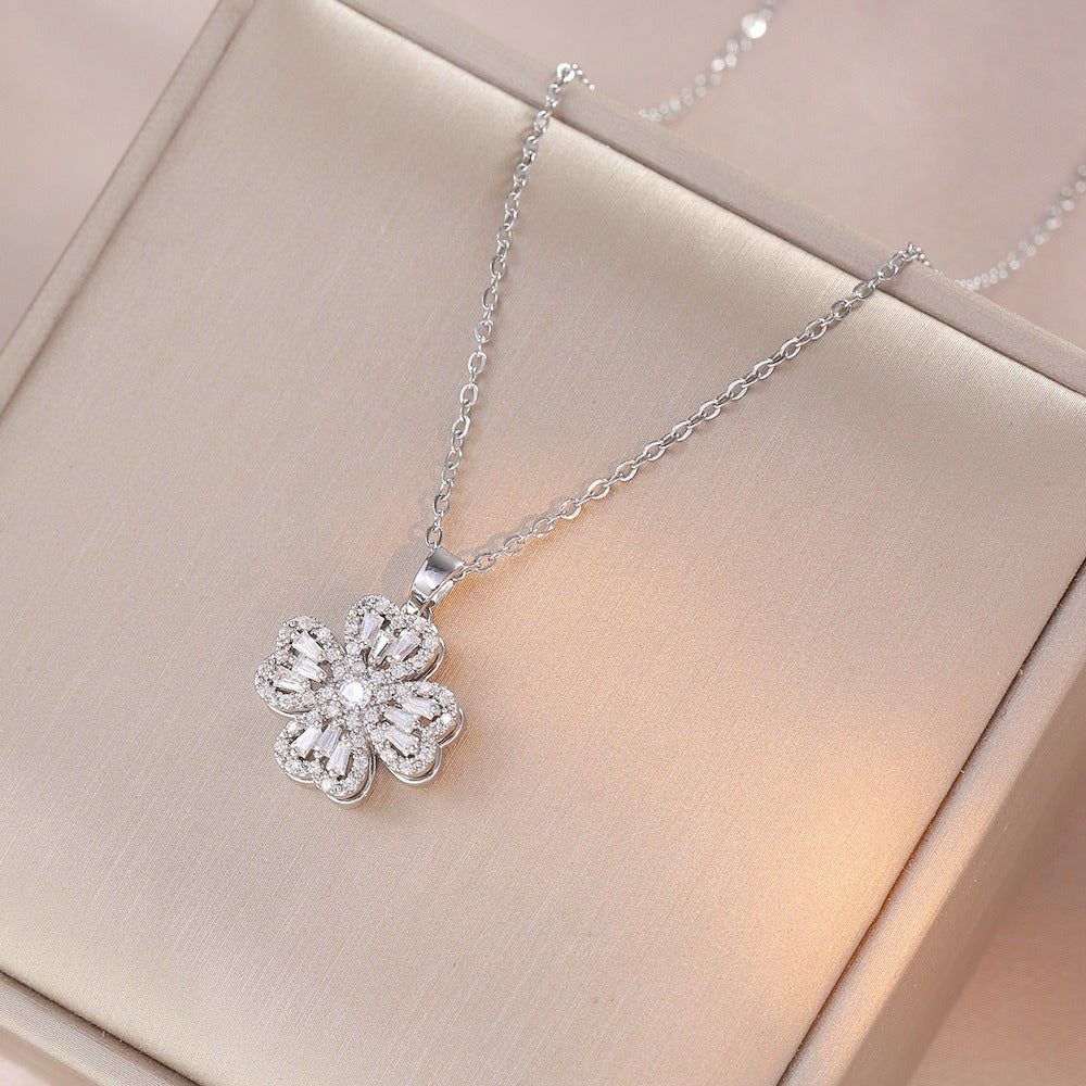 Kaze Rotating Heart-Shaped Zircon Necklace, Ring &amp; Bracelet Set | S925 Silver Spinner Jewellery Rotating Necklace