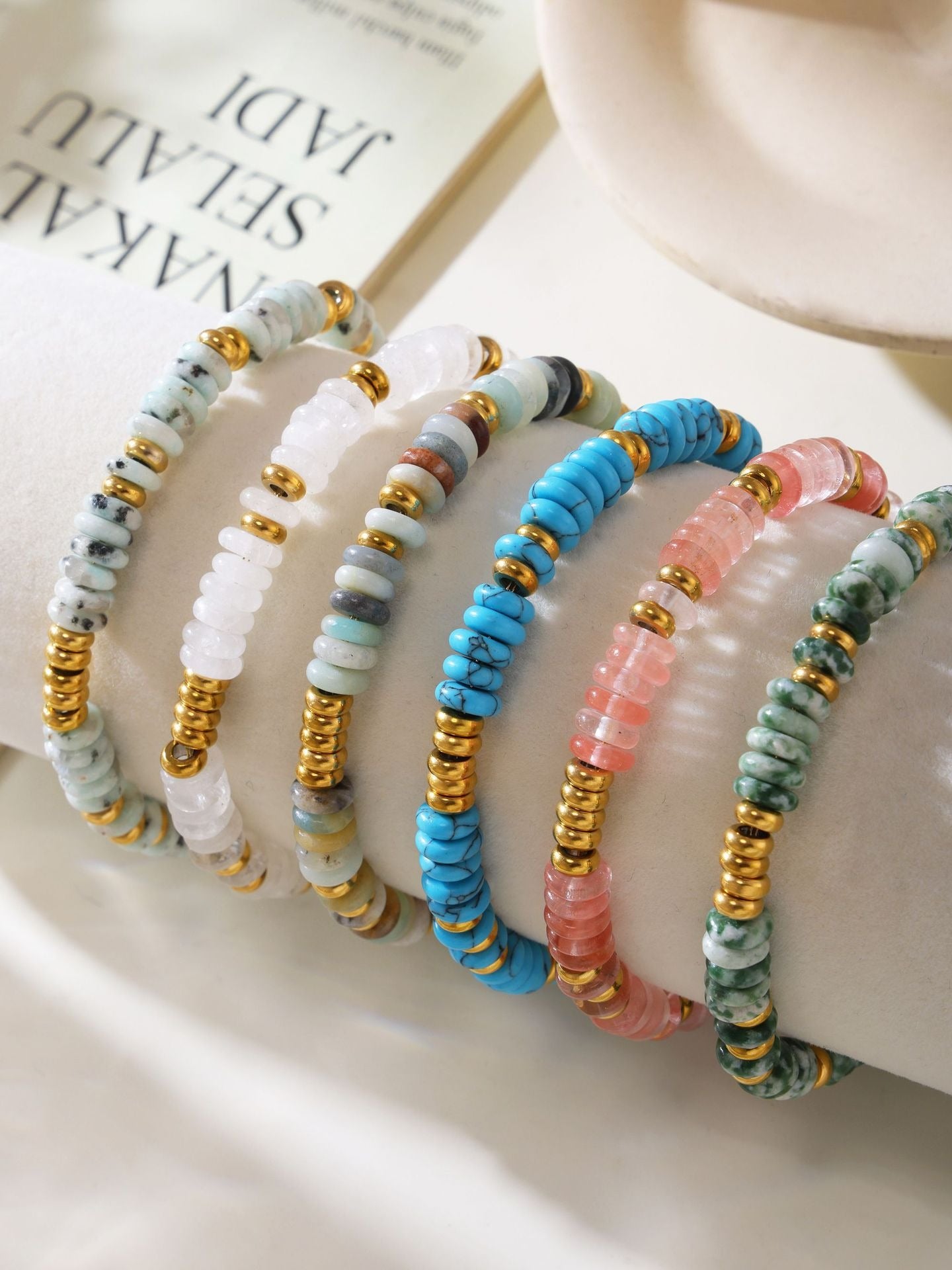 Kaze Round Beads Gemstone Bracelet | 18K Gold Abacus Bead Bracelet in 5 Style Variants
