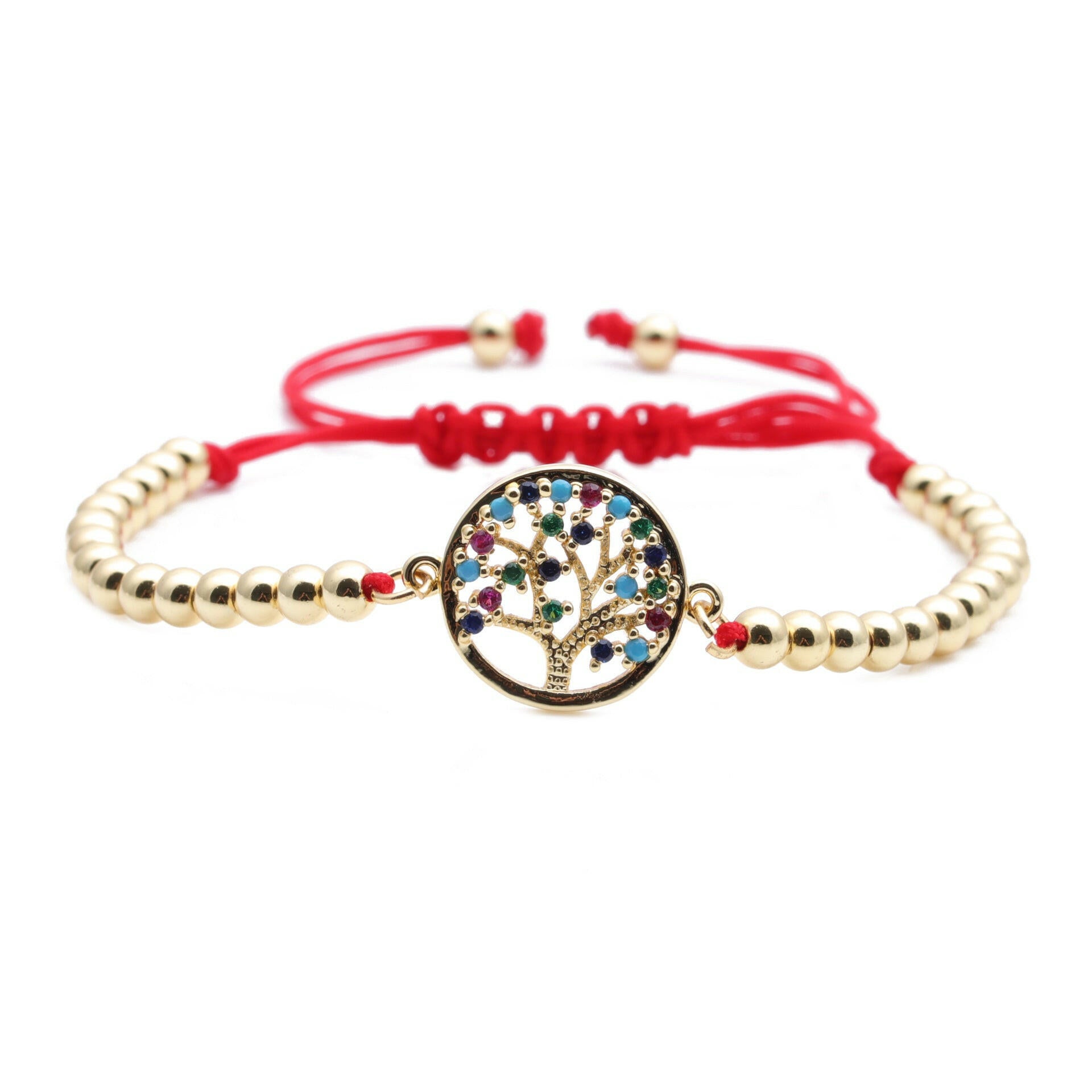 Kaze Micro Inlaid Zircon Lucky Tree Bracelet | Adjustable Copper Beaded Cord Unisex Bracelet