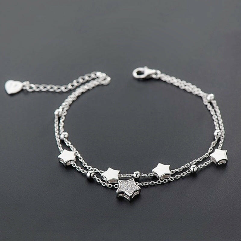 Kaze Silver-Plated Double-Layer Five-Pointed Star Bracelet | Sparkling Star Charm Bracelet