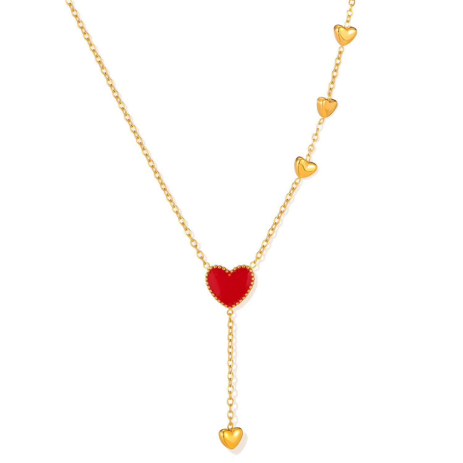Kaze Red Dripping Heart Necklace | Gold-Plated Stainless Steel Statement Necklace GX2559 Steel Necklace Gold