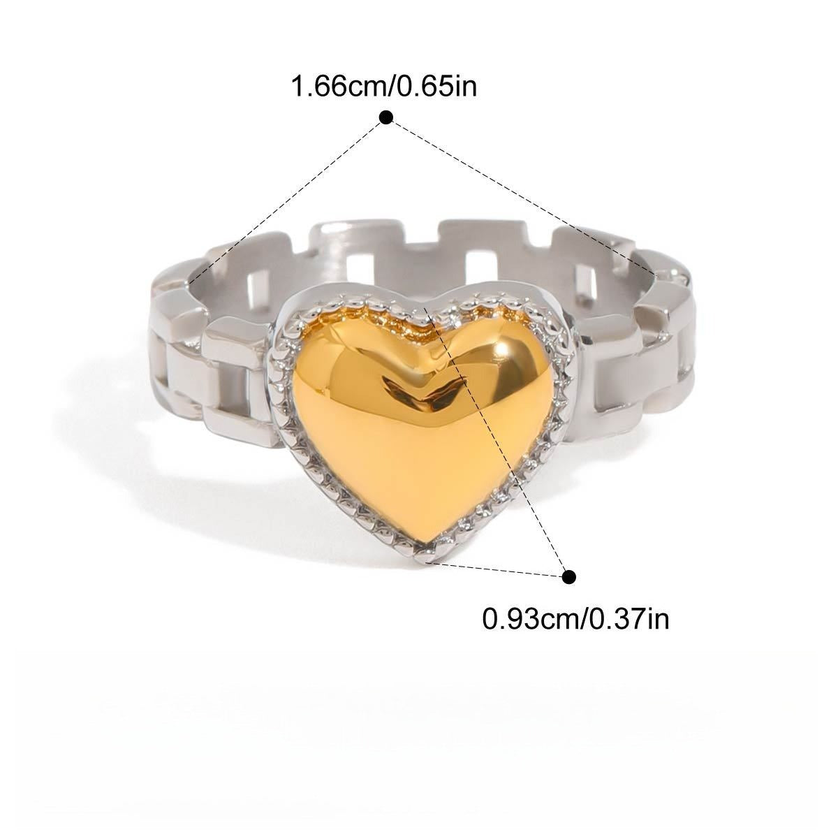 Kaze Heart-Shaped Titanium Steel Ring Collection | 18K Gold-Plated Heart Ring in 2 Styles &amp; 3 Sizes Ring B