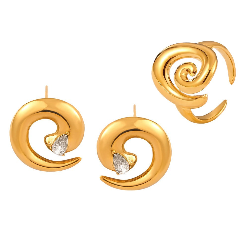 Kaze Rotating Thread Diamond Earring and Ring Set | 18K Gold Innovative Luxury Jewellery Set