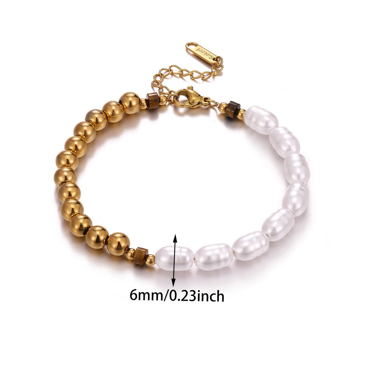 Kaze 18K Gold and Pearl Two-Tone Titanium Bracelet | Pearl &amp; Gold Titanium Bracelet in 2 Styles Bracelet B 76