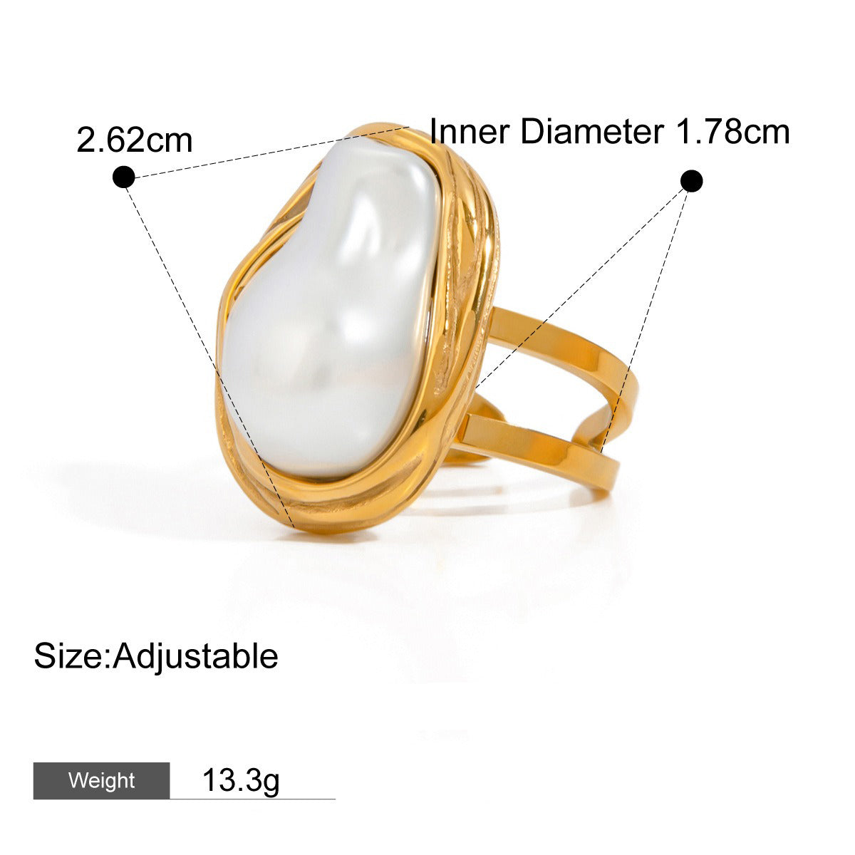Kaze 18K Gold Ocean-Themed Inlaid Pearl Jewellery Set | 14-Piece Coastal Jewellery Collection Style H-Ring-33