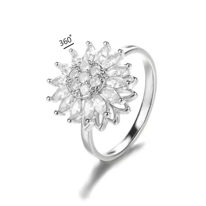 Kaze S925 Silver Adjustable Stress-Relief Zirconia Ring | 18K Gold Sterling Silver Spinner in 6 Styles