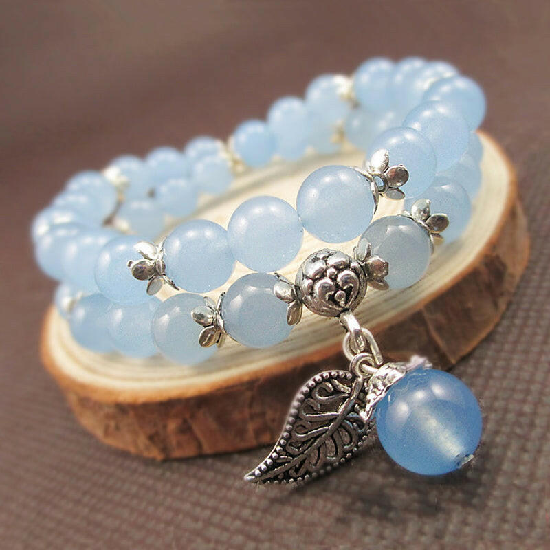 Kaze Handcrafted 8mm Crystal Bead Bracelet | Elastic Strand Bracelet in Blue &amp; Pink