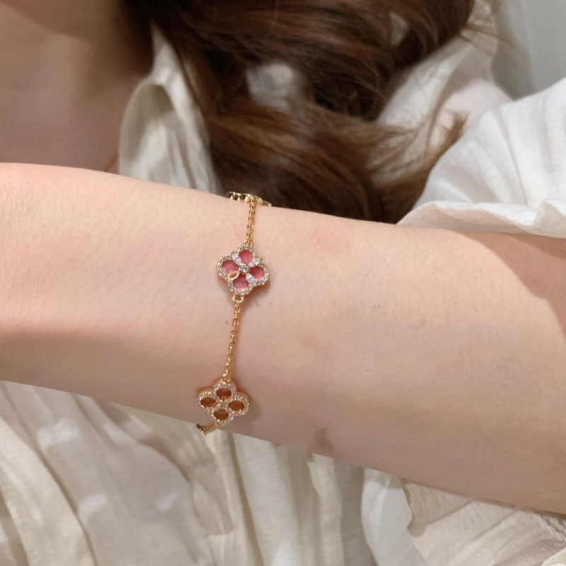 Kaze Pink Four-Leaf Clover Crystal Jewellery Set | Bracelet, Necklace &amp; Earrings with Crystal Accents Pink Bracelet