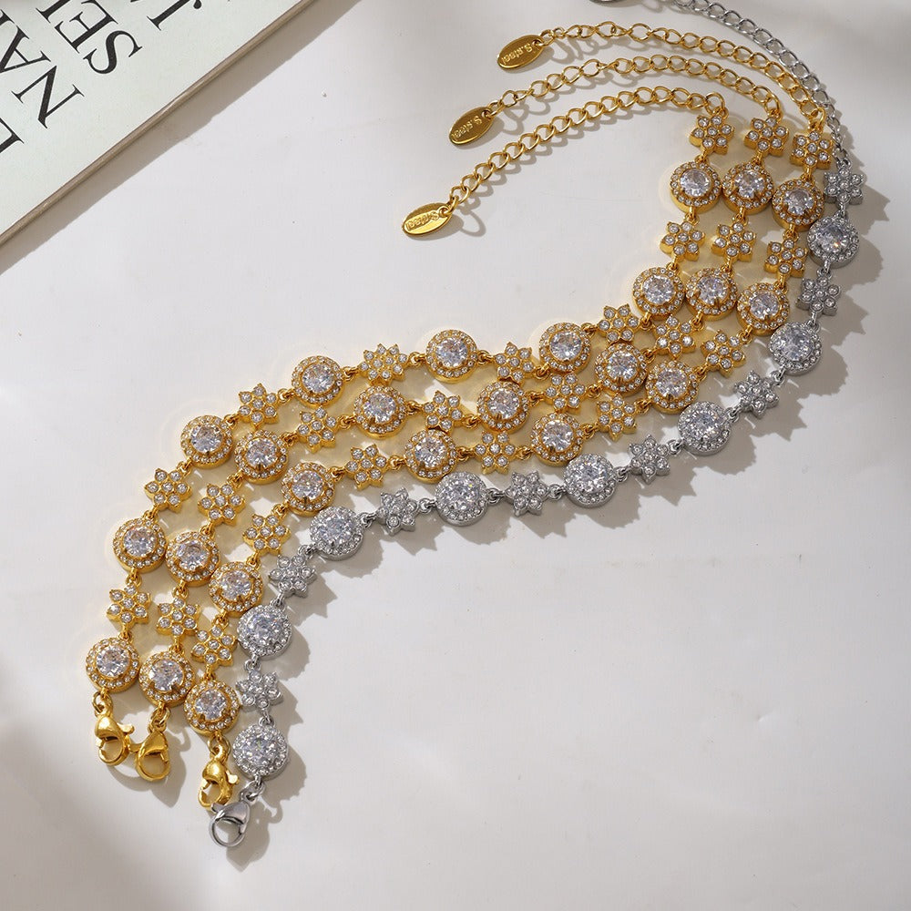 Kaze Six-Leaf Flower &amp; Circle Dazzling Bracelet | 18K Gold Floral Bracelet in Gold &amp; Silver