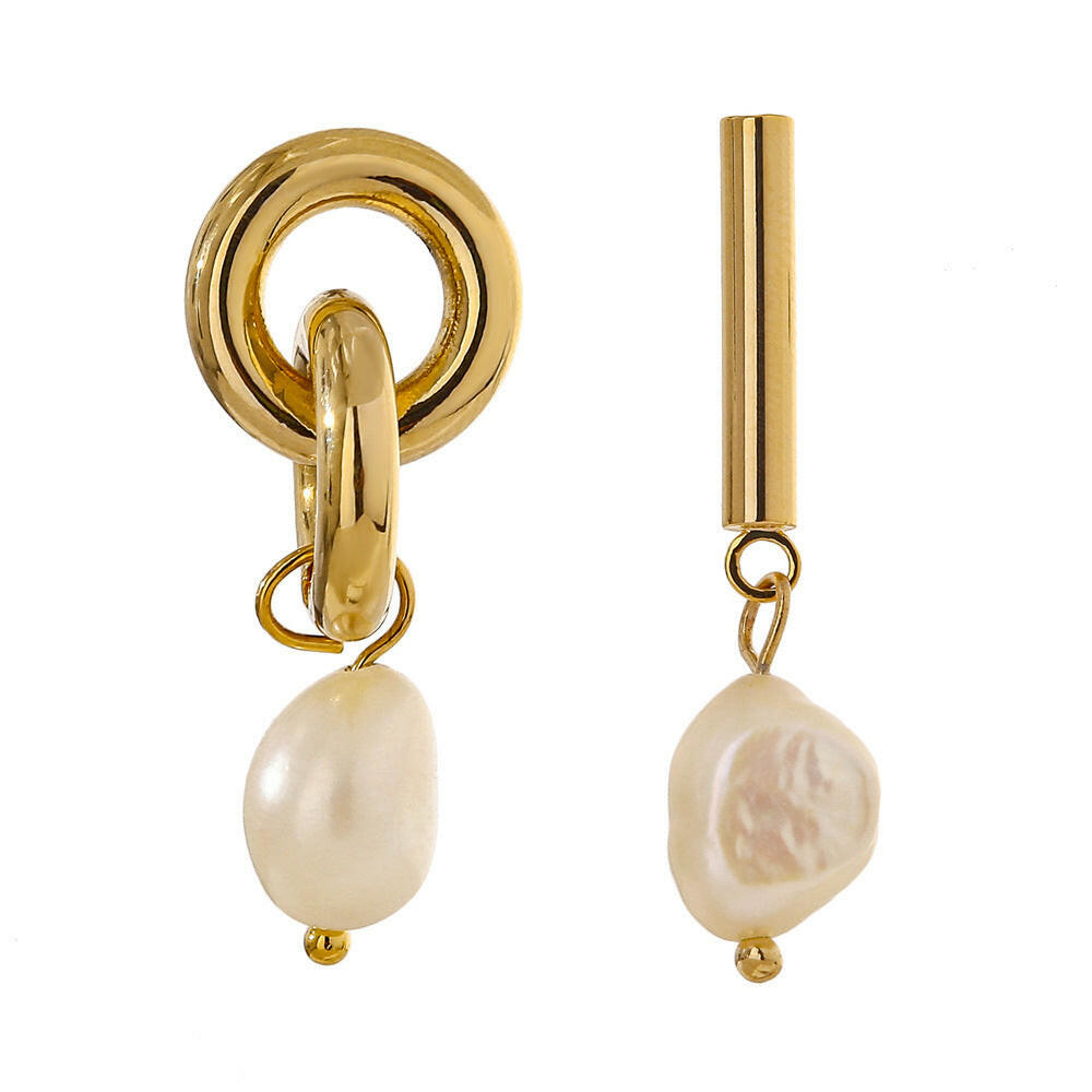 Kaze Gold Circle Pearl Drop Earrings | 14K Gold Freshwater Pearl Earrings