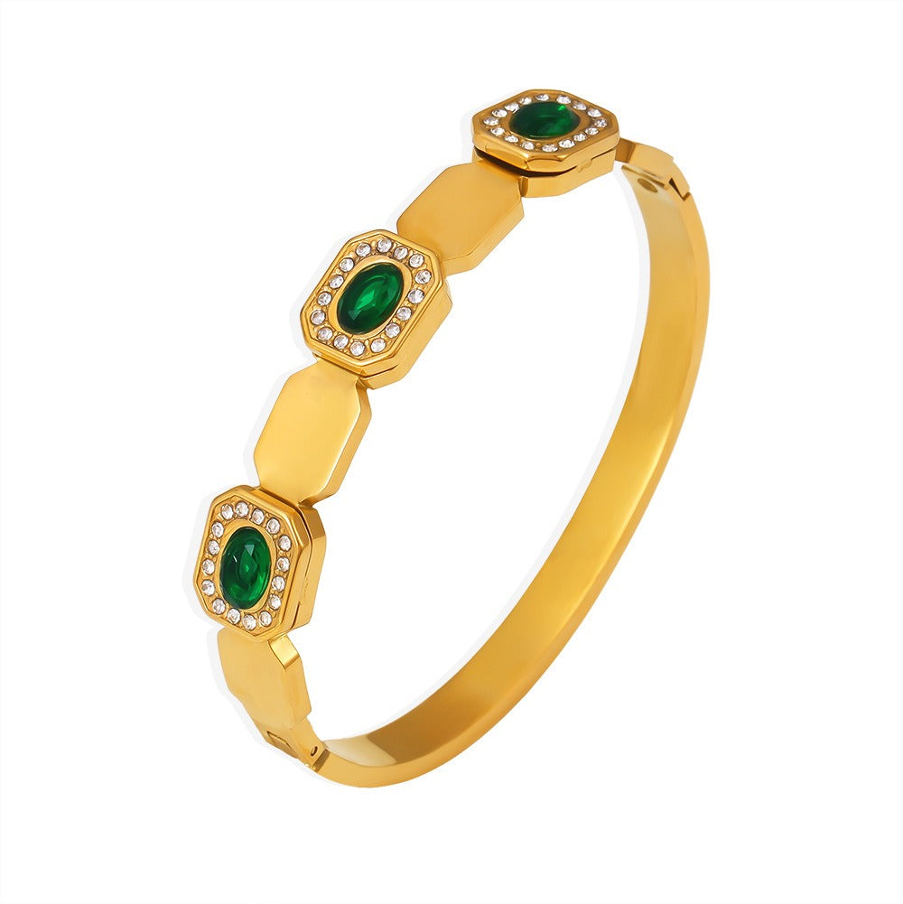 Kaze Geometric Square Gemstone Bangle | 18K Gold High-End Inlaid Bracelet Only