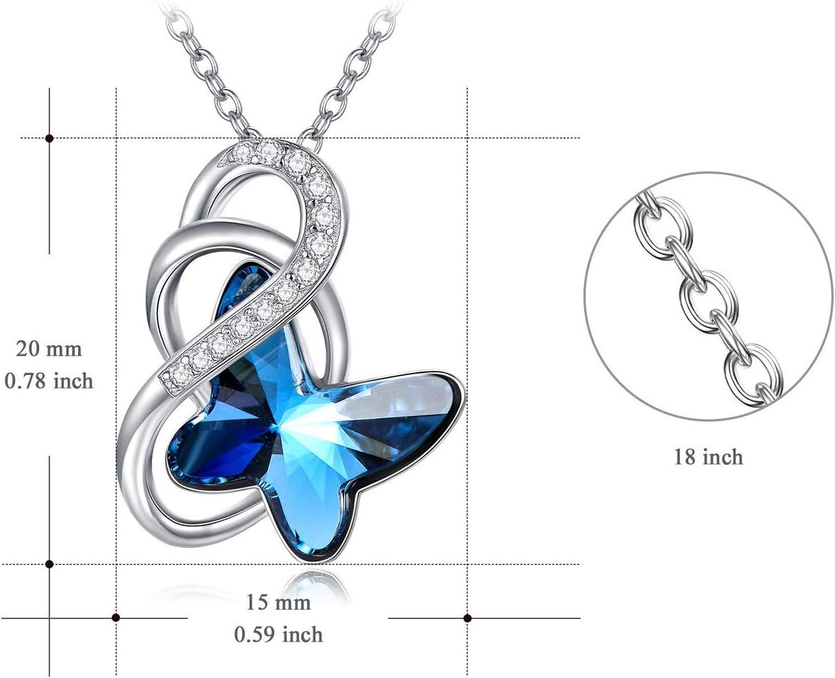 925 Sterling Silver Blue Butterfly Pendant Necklace with Crystal Accents Wholesale