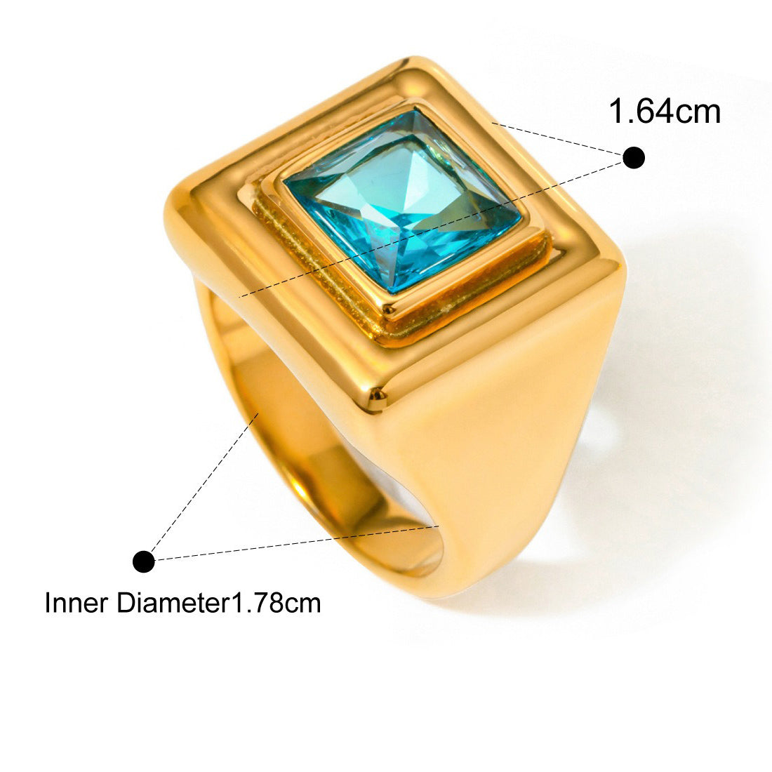 Kaze Simple Elegant Square Gemstone Ring | 18K Gold Ring in White, Green &amp; Blue Size 7 Blue 7US