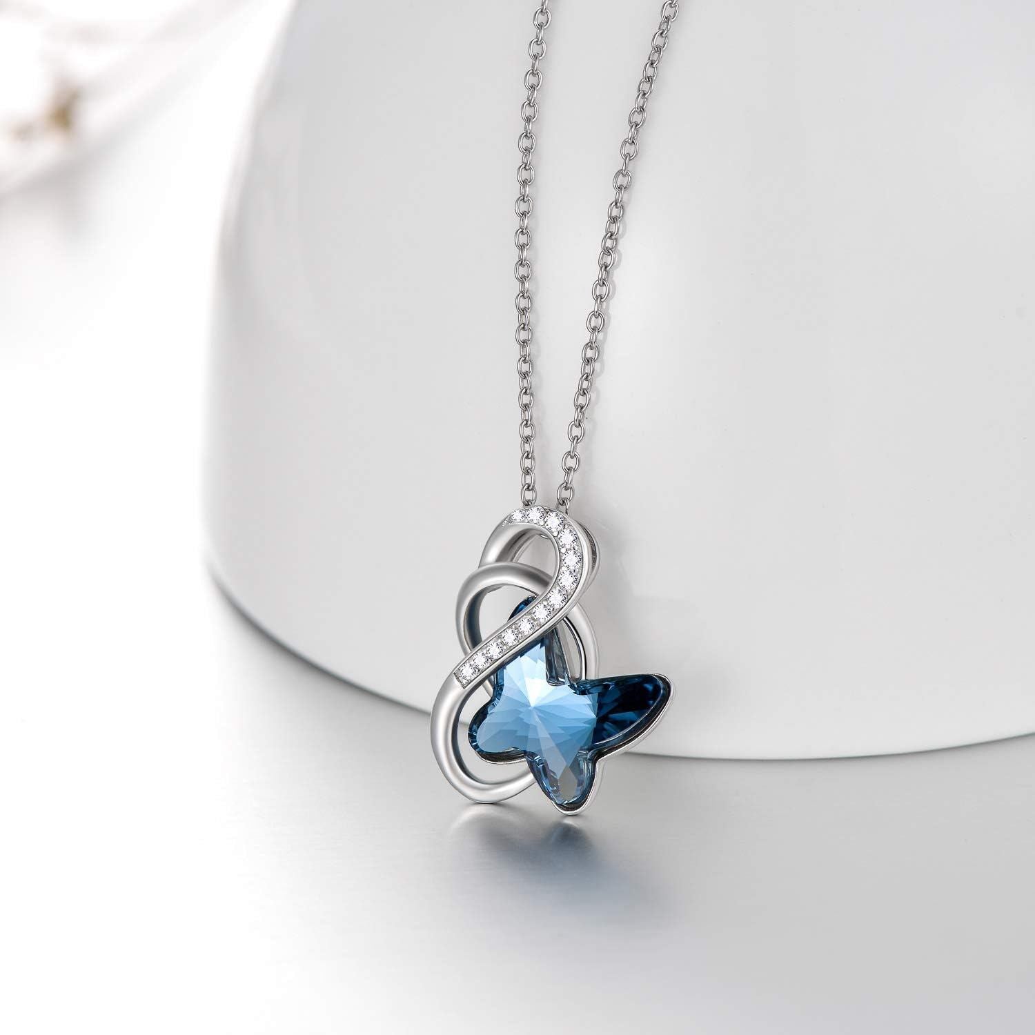 925 Sterling Silver Blue Butterfly Pendant Necklace with Crystal Accents Wholesale