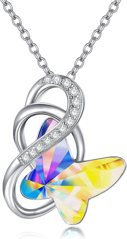 925 Sterling Silver Blue Butterfly Pendant Necklace with Crystal Accents Wholesale Aurora