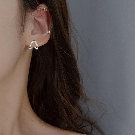 Kaze Hollow Triangle Zircon Stud Earrings | 3A Zircon Platinum Copper Earrings 11x13mm Platinum